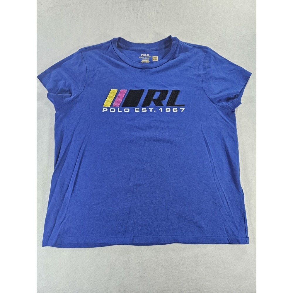 Polo Ralph Lauren Women's Beaded/ embroidered RL Logo T Shirt in Blue Retro Look